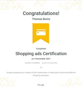 Shopping Ads Certification - 5oclock Marketing